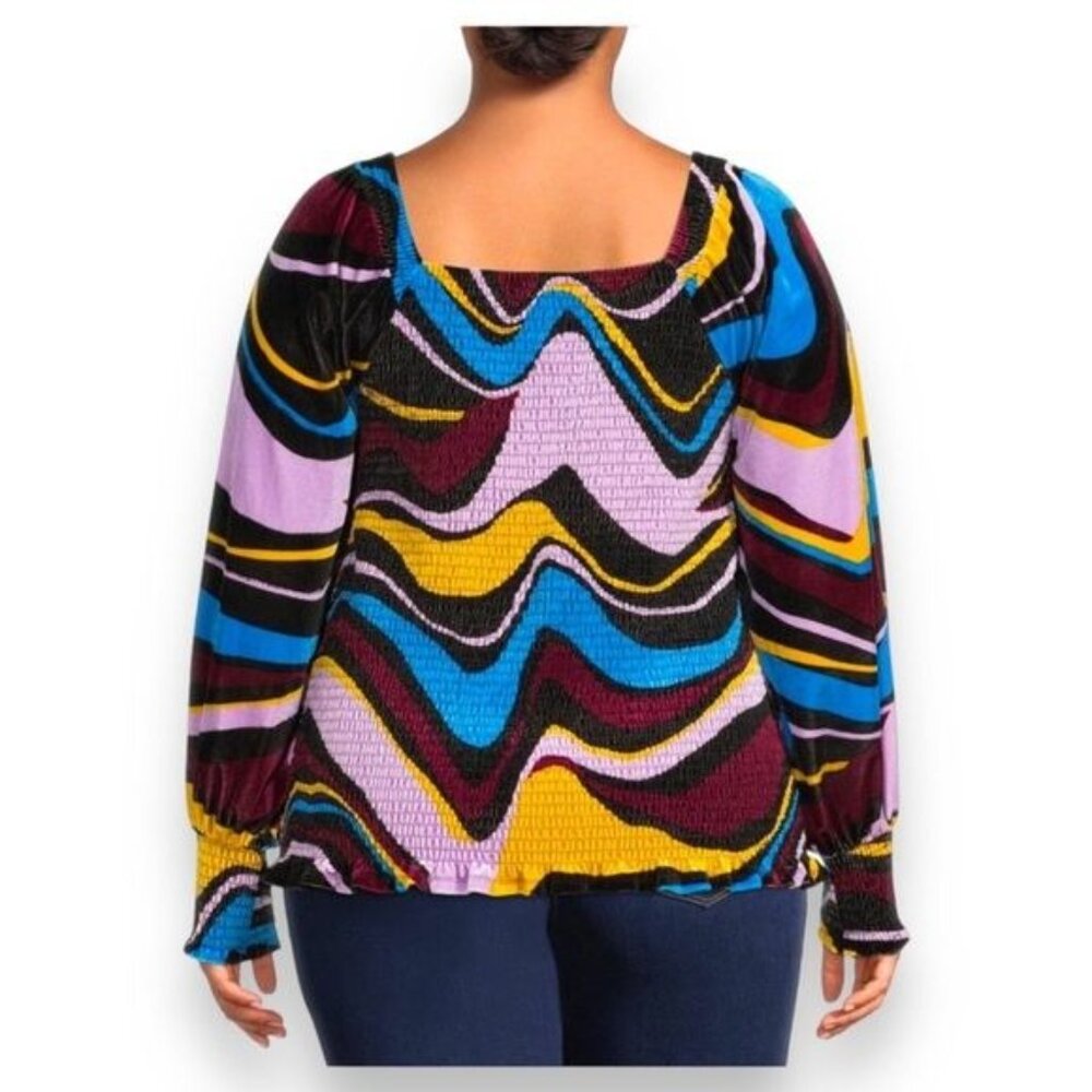 Terra & Sky Women’s Plus Size Velvet Smock Top, Multicolor, size 3X - Picture 2 of 11